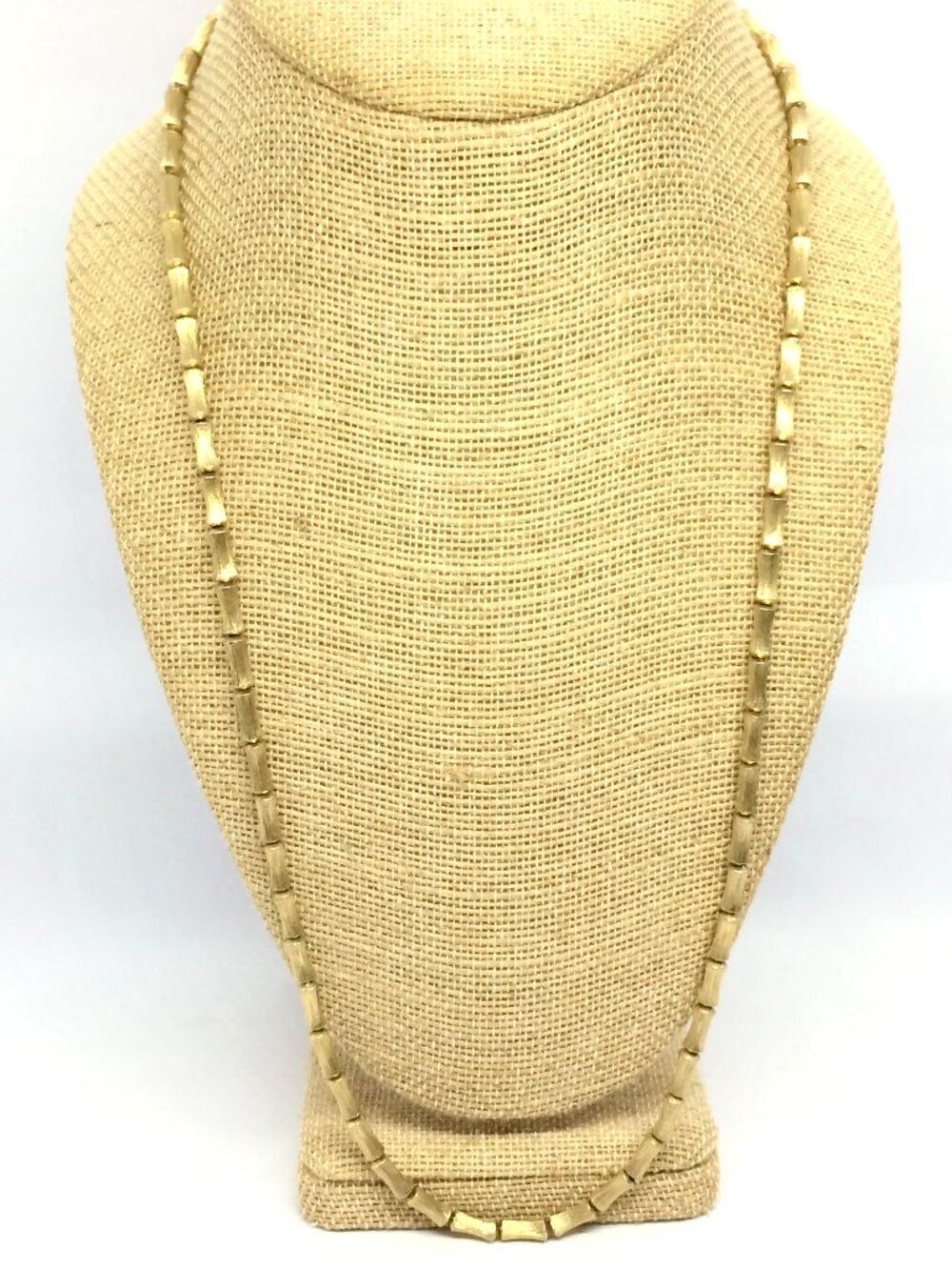 Vintage Bamboo Necklace Gold Tone Chain Link Textured Bar 30 Inch Long